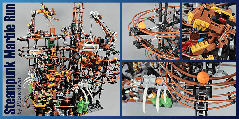 LEGO GBC - Steampunk Marble Run | massive Great Ball Contraption with rollercoaster ramps